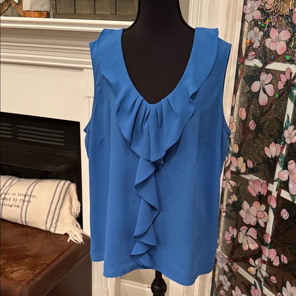 Kasper Royal Blue Ruffled Blouse Size - XL - EUC - Picture 1 of 6